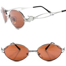 Genuine Vintage Funky Crocodile Temple Mens Womens Silver Round Oval Sunglasses