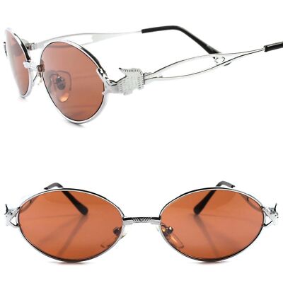 Genuine Vintage Funky Crocodile Temple Mens Womens Silver Round Oval  Sunglasses