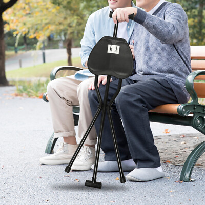 Portable Folding Walking Stick with Seat 3 Legged Travel Hiking Cane Chair Stool