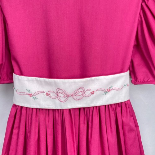Vintage Custom Girls Magenta Puff Sleeve Embroidered Waist Heirloom Dress 8 - Picture 2 of 11