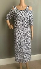 ASOS Women's Sz 16 Black & White Floral Layered Off Shoulder Stretch Midi Dress