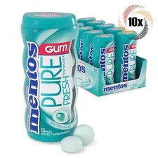 Full Box 10x Bottles Mentos Pure Fresh Wintergreen Gum, 15 Pieces Each - 1.06oz