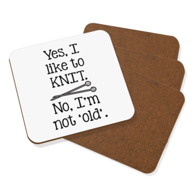Gift Base Coaster Drinks Mat Set 4 Hardboard 9x9cm Ja Ich Stricke