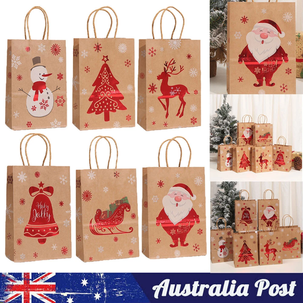 1 10Pcs Christmas Gift Bags Kraft Paper Candy Cookie Bag Xmas Biscuit Gift Bags