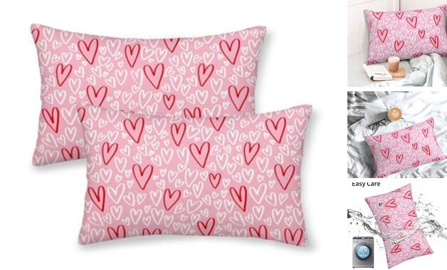 Valentines Pillow Covers 12x20 Pink Red White Heart Throw Decor-image