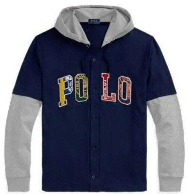 POLO RALPHLAUREN ''Polo'' Logo Baseball Jersey Hooded Shirt Hoodie SMALL