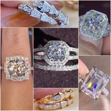 925 Silver,Gold Rings Cubic Zircon Fashion Women Wedding Party Rings Sz 6-10
