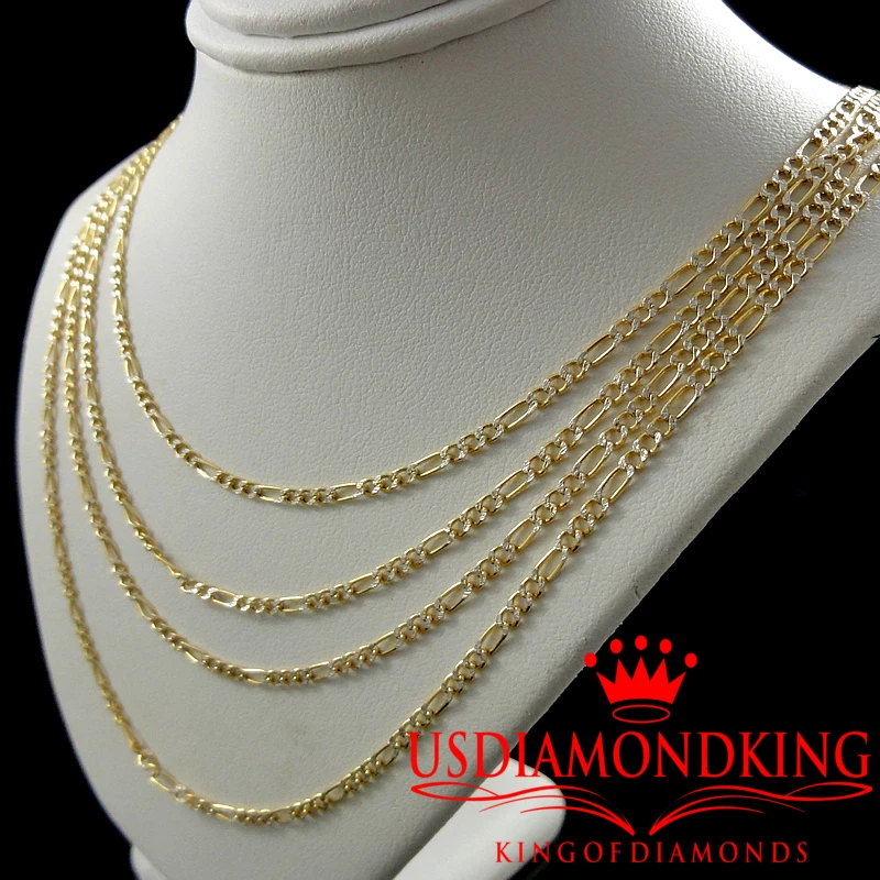 MEN WOMEN 10K 2TONE AUTHANTIC REAL FIGARO CUBAN LINK CHAIN NECKLACE 16"-24" 2.5M - Image 3 of 4