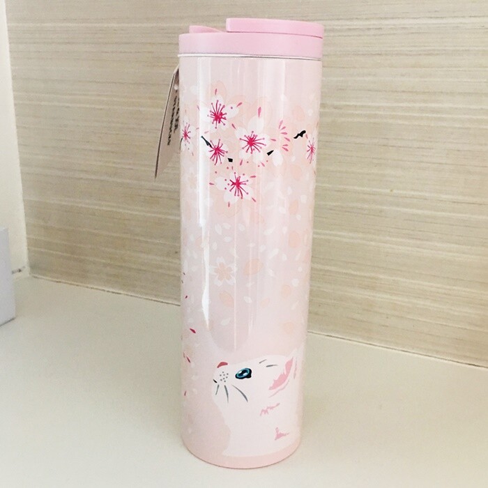 Starbucks 2017 Paul Joe Stainless Steel tumbler Cat Cherry Blossom 