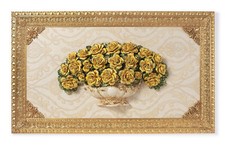 Wall plaque Big Vase with Flowers Roses Yellow Gold 3D Capodimonte porcelain