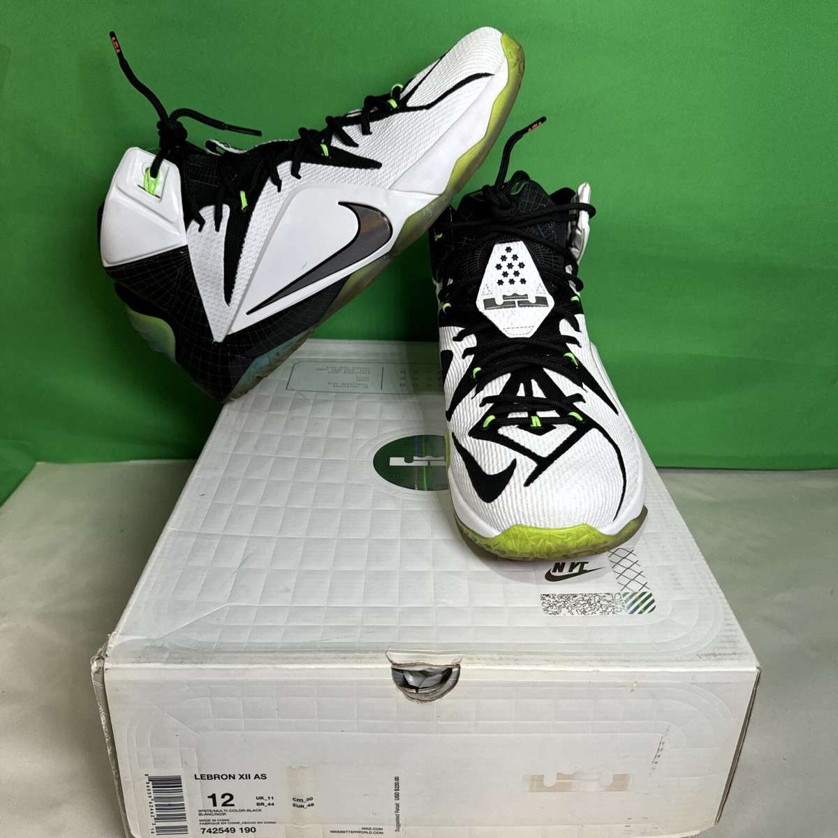 Size-12 Nike Lebron XII All Star White/ Black