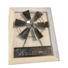 Handmade wood metal windmill welcome sign tabletop wall decor