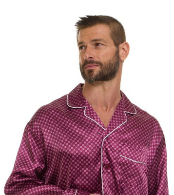 Mens Silk Satin Pajamas -PJ Set +CHECKER Pattern ''5 DAY DELIVERY - USA Seller''