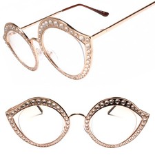 Classic Retro Rockabilly 80s Fashion Womens Gold Cat Eye Clear Lens glasses