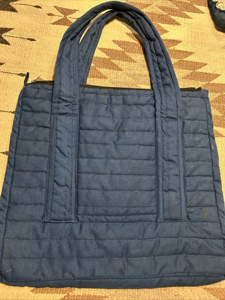 Cartera de Colección Hecha a Mano Abuela Edredón Acolchado Bolso de Mano Carrusel Caballo Cordones Azul Años 80’s Foto 3 de 4