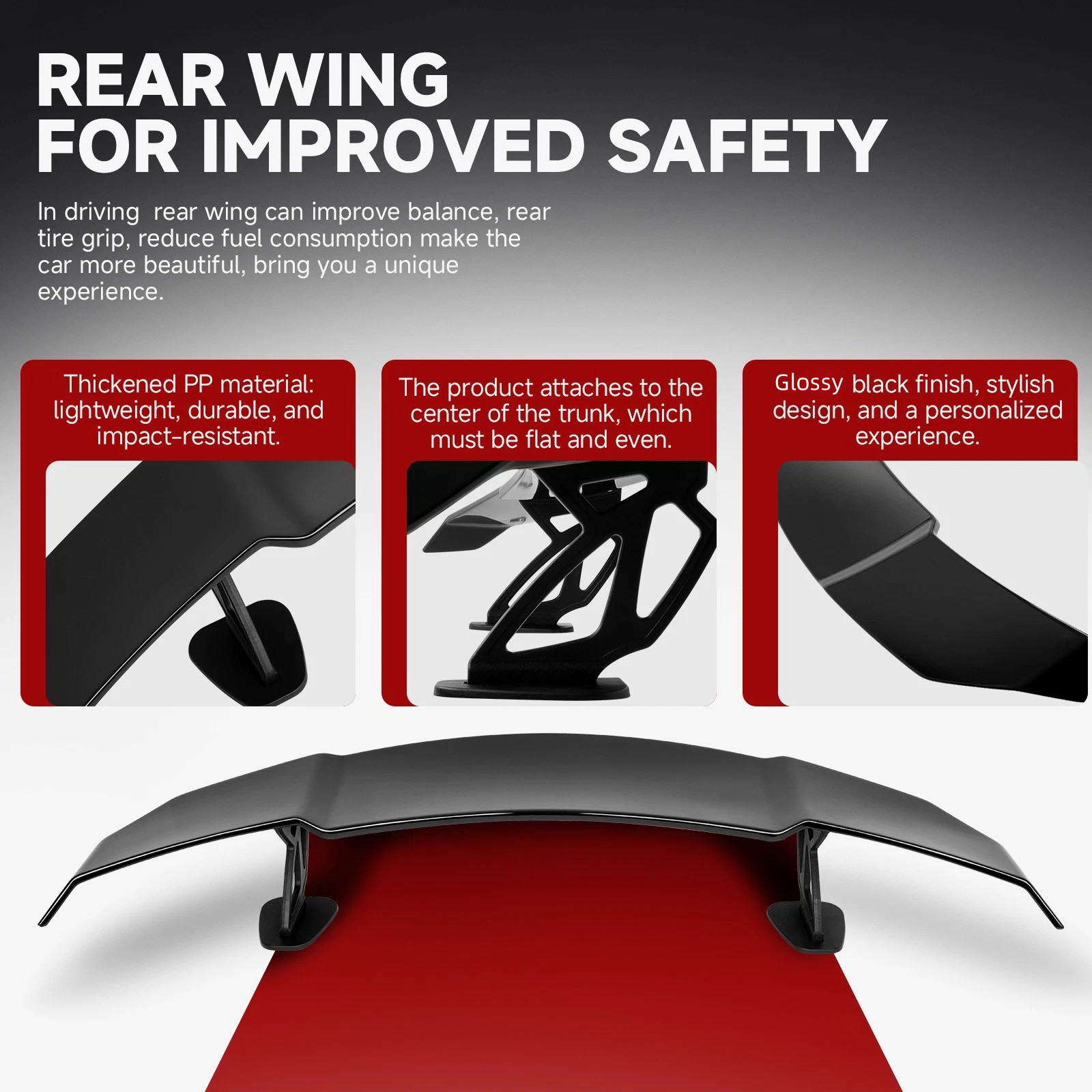 55" Glossy Black GT-Style Rear Trunk Wing Spoiler Lip For Ferrari 360 Modena