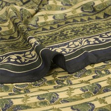 Sanskriti Vintage Saree Cream Pure Crepe Abstract Print Sari 5.5 yd Craft Fabric