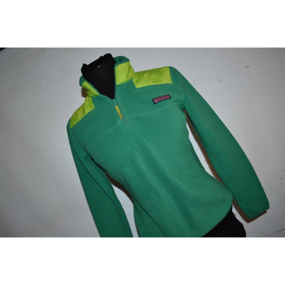 27321 Vineyard Vines 抓绒套衫衬衫拉链绿色涤纶 XXS 女式 — 第 3/4 张图片