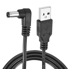 3.3ft USB A Type 5.5 x 2.5mm L-Shaped Head Power Connector, Black