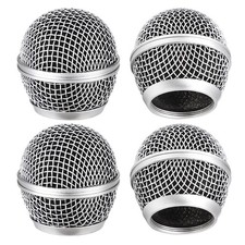 4 Pcs Microphone Head Replace Grille Ball With Foam Steel Mesh SM58 Silver