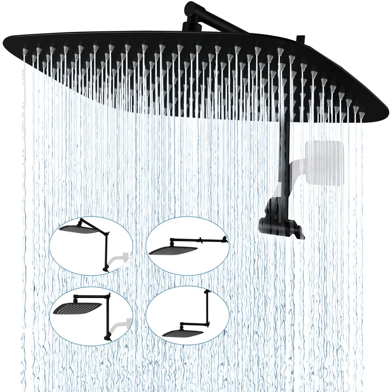 G-Promise All Metal 16 Inch Rain Shower Head Adjustable Extension Arm Full-Body