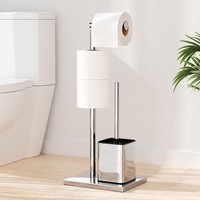 Toilettenpapierhalter Stehend WC BüRste Edelstahl Rostfrei Bad Silber 2 Rollen