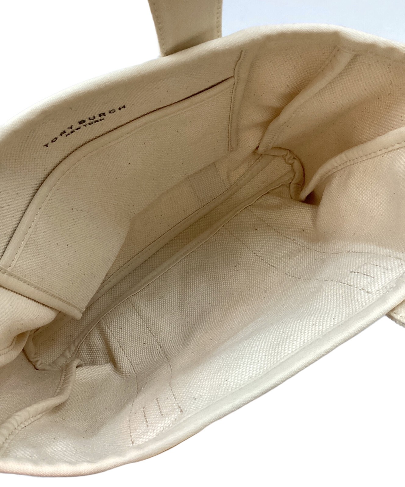 TORY BURCH Canvas Mini Handbag Tote Bag Beige Women Used Authentic thumbnail 5