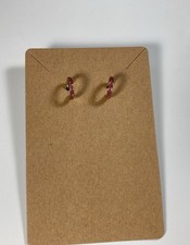 Small Pink Enamel With Gold Tone Metal Half Hoop Stud Earrings