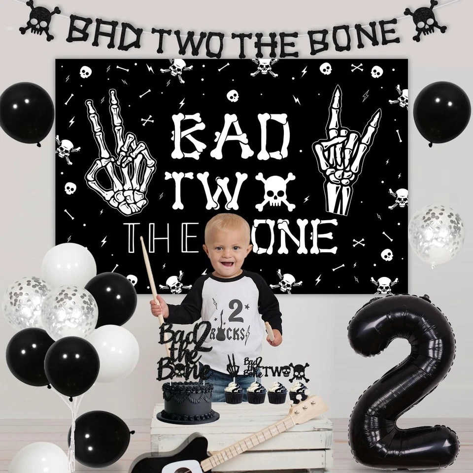Decoraciones de cumpleaños Bad Two The Bone Bad 2 The Bone telón de fondo música temática 2n... Foto 4 de 4