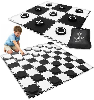 Games  - 2-in-1 Premium Giant Checkers & Tic Tac Toe Game Large, Black