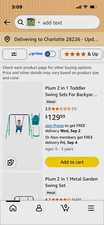 Plum 2-in-1 Toddler Swing Set w/ Bucket Seat, Adjustable Rope, Harness
