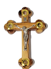 Olive Wood Cross Crucifix Holy Land Bethlehem Jerusalem 4 Essences 7"