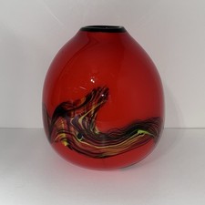 Scarlet Art Glass Mid Century Modern Vase Abstract Design
