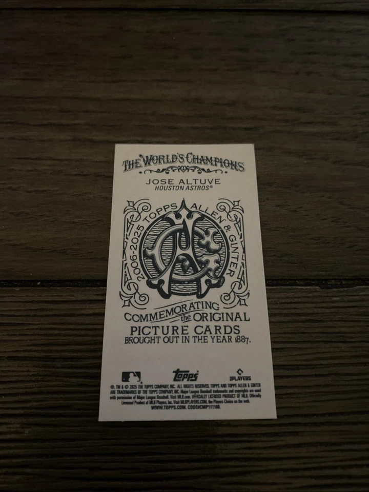 2025 Topps Allen & Ginter Jose Altuve Mini No Number SP 50 Copies Houston Astros - Image 4 of 4