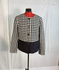 Talbots Wool Blend Blazer Jacket Black Houndstooth Women s Size 12 Career Office