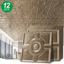 Art3d 12PCS 24x24 PVC Ceiling Tiles, Drop Ceiling Panels 48 Sq.Ft,Antique