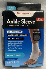 Walgreens Ankle Sleeve 4 WAY STRETCH Moderate Support SMALL CHARCOAL TECH