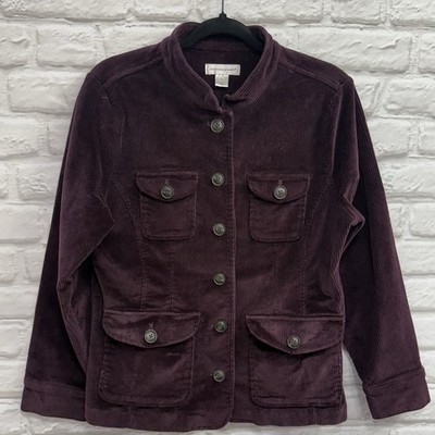 Christopher & Banks  Corduroy  Blazer Sz M Stretch Button Down Burgundy Jacket