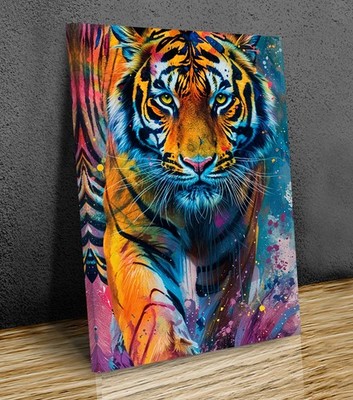 Lebendiger abstrakter Tiger, kühner Dschungel Wildlife Wandbild, montierter Leinwanddruck fertig