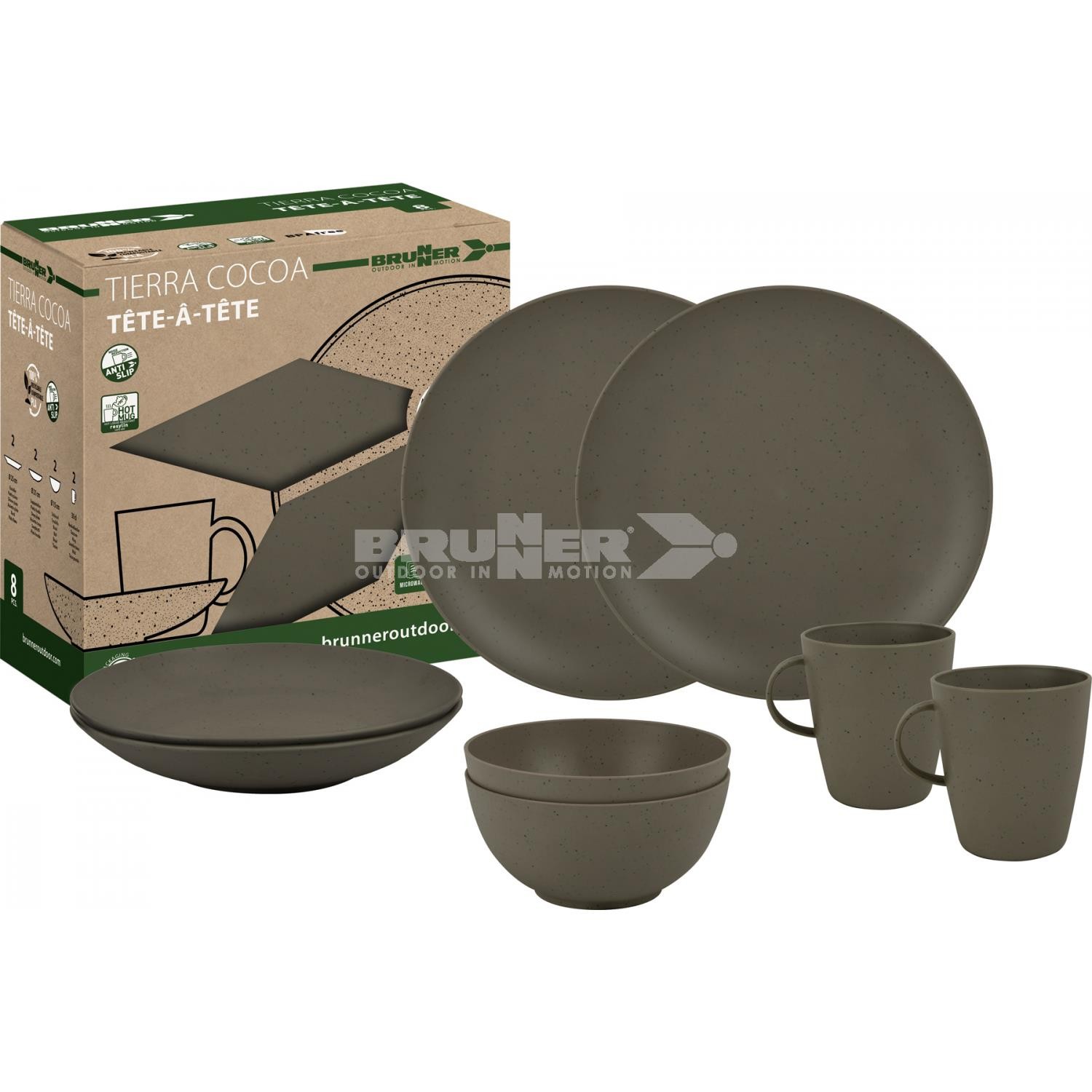Brunner Eco Friendly PLA Tete a Tete 8 Piece Tableware Set - Tierra Cocoa
