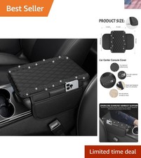Bling Car Center Console Cover, Leather Car Arm Rest Cover Cushion with 2 Sto...
