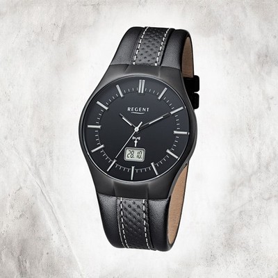 Regent Leder Herren Uhr FR-216 Funkuhr Armband schwarz URFR216