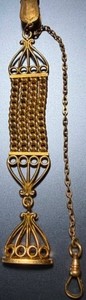 Watch fob: Gold plate, vintage J.F. Sturdy & Sons, 4.5"x5/8" (Lot #155)