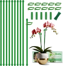 Plant Support Stakes 15"-48" Adjustable Garden Sticks w/Clips & Ties, 10 Pack