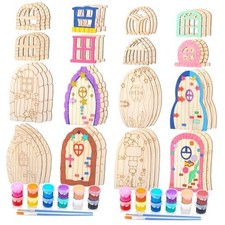 48 Pcs Fairy Door  Window Craft Kit Mini Wooden Garden Door with 2 Set