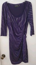 Guess Women's Size 8 Purple Silver 3/4 Sleeve Sheath Faux Wrap Side Tie Dress