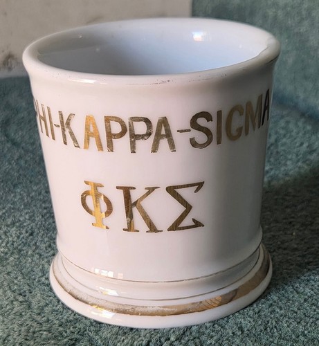 Rare antique Phi Kappa Sigma Fraternity gold embossed shaving mug - WoW!