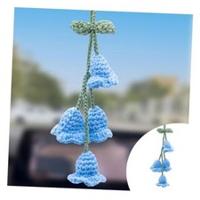 Car Mirror Hanging Accessories, Cute Crochet Suzuran Car Rearview Mirror Blue