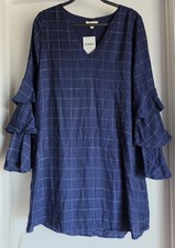 NWT Gilli Forever 21 L Navy Checkered V-Neck Long Sleeve Mini Dress Gown