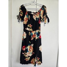 Band of Gypsies Floral Off Shoulder Dress Womens Large Boho Midi Peasant Tie
